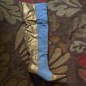 Lowa Cape Robbin Gold and Blue Over the Knee Block Heel Boots